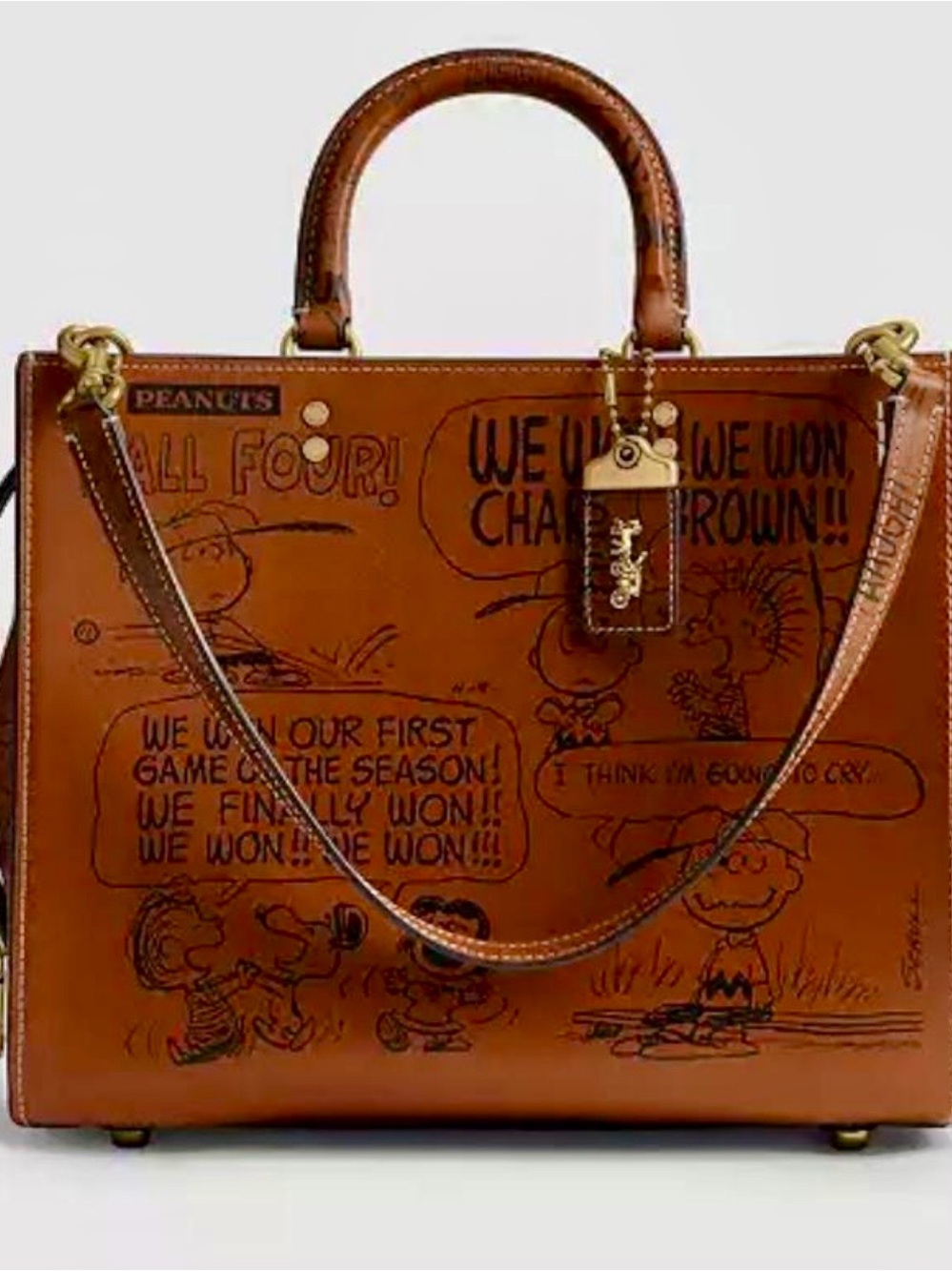 Coach Brown Leather Peanuts Rogue Comic Satchel